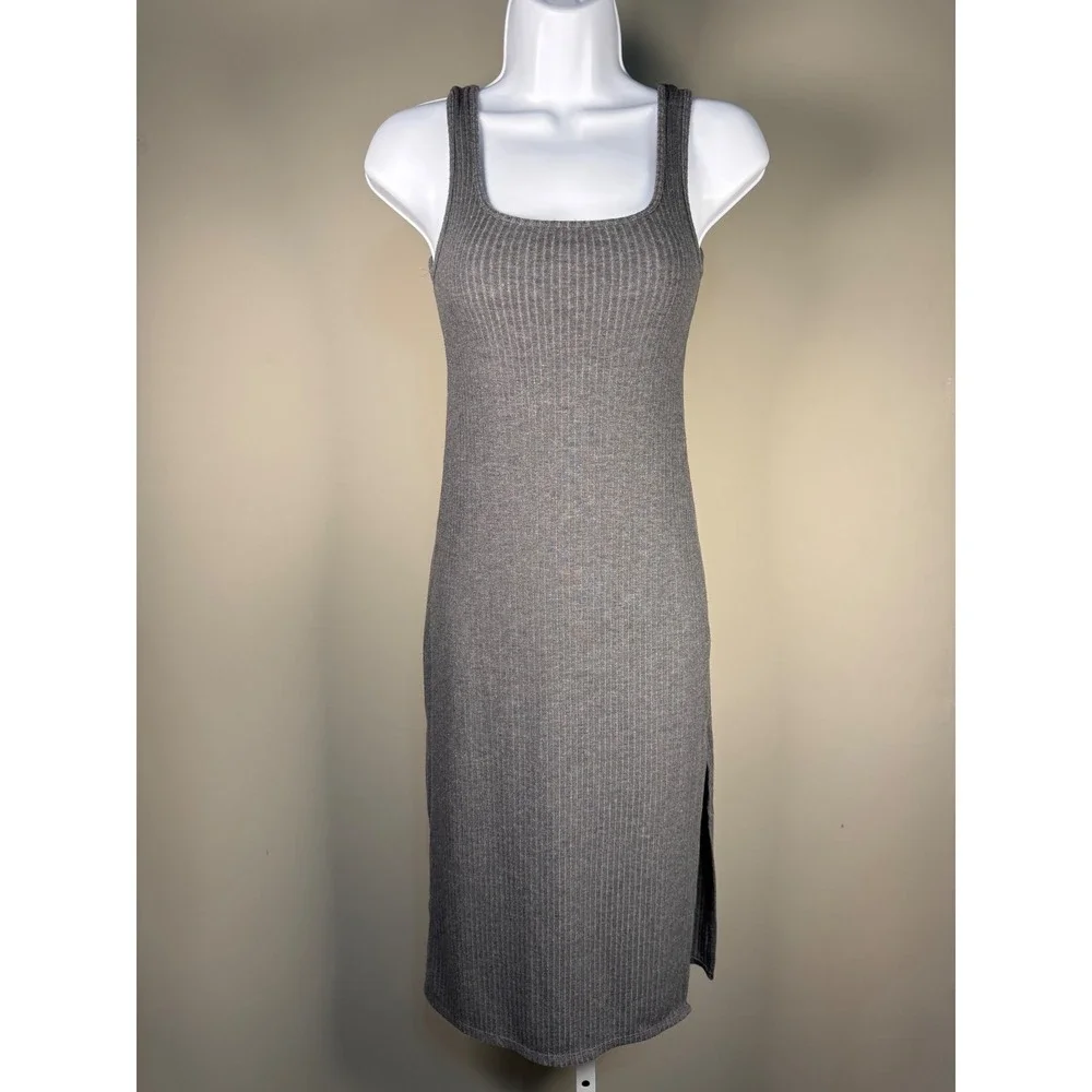Abercrombie & Fitch Ribbed Knit Tank Maxi Dress Gray Bodycon Side Slit XS